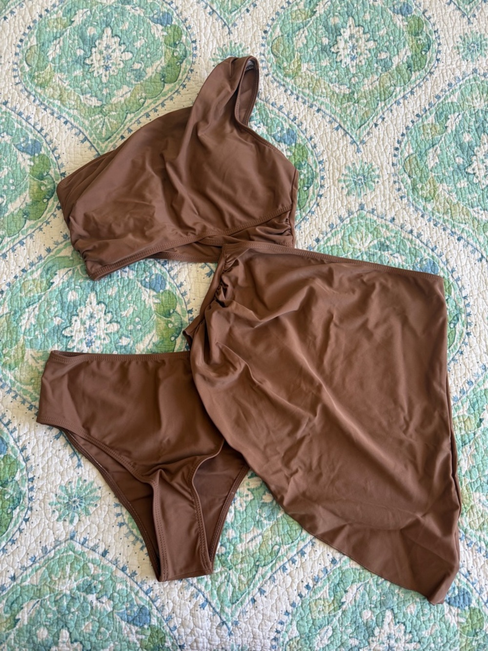 SHEIN Brown Asymmetrical One-Shoulder Bikini Set